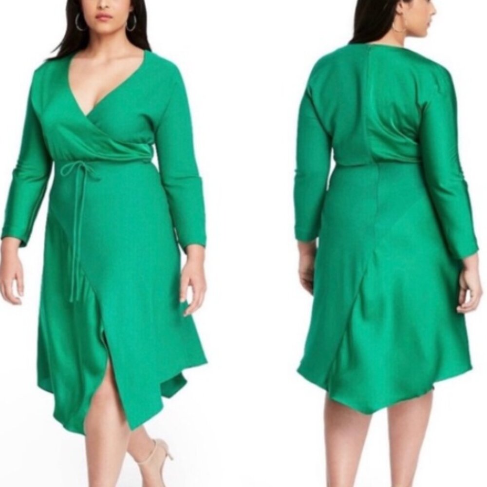 Cushnie for Target Emerald Green Satin Wrap Midi Dress – Size 6 – NWT